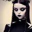 Placeholder: wednesday addams, wednesday addams hair, wednesday make up, wesnesday addams, gothic, black dress cinematic