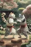 Placeholder: martial artist cats fighting in a Japanese garden