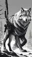 Placeholder: Add a wolf beside the legs, the man hunting the wolf with his gun