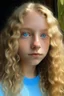 Placeholder: 13-jähriges Mädchen mit einem hellblauen und einem goldbraunem Auge, Sommersprossen über das ganze Gesicht, weiß-blonden langen Locken