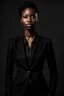 Placeholder: Tall darkskinned woma in black suit