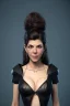 Placeholder: Marisa Tomei in black leather gown, evil, busty, cleavage, curvy, angry, happy, stern look. character design by cory loftis, fenghua zhong, ryohei hase, ismail inceoglu and ruan jia. unreal engine 5, artistic lighting, highly detailed, photorealistic, fantasy