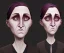 Placeholder: An eerie face of a middle-aged woman with no eyes, a vacant stare, and a disturbing grimace