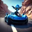 Placeholder: Magnetic blue cartoon alien driving a shiny black open sports car on a a senic road in aeizona, character portrait by Mike Winkleman, featured in cgsociety, pop surrealism, rendered in cinema4d, daz3d, behance hd