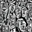 Placeholder: picasso cubism crowd of people black and white screaming wapens