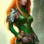 Placeholder: woman, heroic fantasy, insanely detailed, orange and white hair strands, green eyes, kind, shy