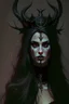 Placeholder: A beautiful, terrifying, sexy and gothic tiefling woman, in her 30s, she wears all black and has long hair and an evil crown