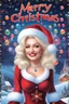 Placeholder: Christmas Themed -- text "Merry Christmas," Multicolored 3D Bubbles, multicolored, Floating 3D hearts with an electrical current, fog, clouds, somber, ghostly mountain peaks, a flowing river of volcanic Lava, fireflies, a close-up, portrait of 20-year-old Dolly Parton as Mrs. Santa Claus, smiling a big bright happy smile, wearing a red bikini with white ruffles, black fishnet stockings, black, knee-high platform boots, in the art style of Boris Vallejo