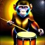 Placeholder: A monkey playing the drums, london at night, oil painting