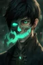 Placeholder: fantasy art, young male, half-elf, noble, half skull mask, pale skin color, cemetery background