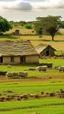 Placeholder: mud houses, farm land, farmers grazing