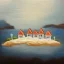 Placeholder: tiny oil painting of tiny seaside village, plain white background, solid white background, tiny white canvas, tiny white frame, melancholy, tender, moody, vintage, delicate arrangement, beautiful composition, etsy, aesthetic layout, plain solid white background