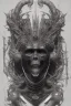 Placeholder: shiny black male African Egyptian alien, cracks in the voodoo head, wicked, eyes, crown, Elephant, 8k, finely detailed, photo realistic, tiger turquoise skull head gold dragon space alien snow skeleton gold horny toad silver crown silver eyes