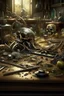 Placeholder: Bosch nightmares paint if style Title: treasure ,knives’ ,spiders eyeglass , human bones, "Bees, farm, snakes " Tuttle snakes, intricate insanely , scorpions ,detailed octane render trending on artstation, 8k artistic photography, photorealistic concept art, soft natural volumetric cinematic perfect light, chiaroscuro, award-winning photograph, masterpiece, oil on canvas, Raphael, Caravaggio, Greg Rutkowski, people, beksinski, Giger