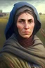 Placeholder: medieval peasant woman, striking eyes, revealing garb, field background, realistic