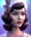 Placeholder: volumetric city environment background, 1960's pinup style, close-up face portrait of a very young bettie page as lolita goddess, 1940, redshift render, au naturel, realistic hair, slim, cute-fine-face, pretty face, realistic shaded perfect face, round face, fine details, anime, pivot on face, 8k, uhd, realistic shaded volumetric lighting, centered camera view, muted colors, colorful, concept and art by sam curry