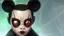 Placeholder: a spider mickey mouse hybrid, photorealism, movie screen capture, horror, sci-fi, retrofuturism, evil, demon-like