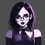Placeholder: a pretty 18 year old girl, goth aesthetic, glasses, digital art, stylised