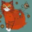 Placeholder: Orange longhairs cat with a clock, surrealism in the style of Salvador Dali