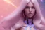 Placeholder: beautiful, soft, blues soft eyes, smiling, whole head, straight and blonde long hair, brillante suit, background pink and brillante, background crystal castle,dont cut the top of the head ultra high definition, 8 k, unreal engine 5, ultra sharp focus