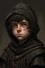 Placeholder: create a portrait of a rogue that is a halfling in larry elmore style wearing stealth black clothing