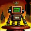 Placeholder: 90's TCG art retro scifi art of a time travel clock robot