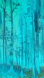 Placeholder: A cyan forest with frozen trees designed in German folk art painted by Andy Warhol