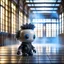 Placeholder: cute hairy punk chat robot photo shoot in big train hall, 8k, downlight, soft light, depth of field, photorealism, trending on art station, lotsa detail, smoke and fog