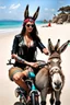 Placeholder: biker priestess beach with pet donkey