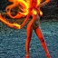 Placeholder: woman made of fire, fire angel, fire clothes, full body portrait, long flowing hair, only wearing bikini made of fire, highly detailed, real life photo, photo quality, extremely detailed, high quality, standing in fire, highly detailed