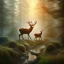 Placeholder: fantasy art, book cover, "As your horse ride deeper into the forest, you begin to see signs of wildlife. The upper body of a fluffy deer dashing."