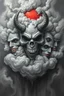 Placeholder: Nightmare in my mind, evil in many faces, Busch painting nightmare, thin line draw, 3D gray clouds colors