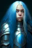 Placeholder: A portrait of a young girl with an heavy armor, long blue hair