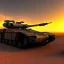 Placeholder: Wide desert view of Military hovertank from the future, 4k, highly detailed, hovering, axles, at sunset