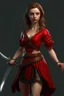 Placeholder: a young witch in a red low-cut short skirt, with a sword in one hand, photorealistic, delicate detail.