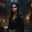 Placeholder: pretty girl, conventionally attractive, dark clothes, realism, dreamy, tight top, age 13, sorcerer, city, fantasy, medieval