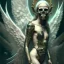 Placeholder: beautiful angel with skull mask, cinematic pose, symmetry, ink dropped in water by Tom Bagshaw and Seb McKinnon, rococo details, post processing, painterly, book illustration watercolor granular splatter dripping paper texture, ink outlines, arcane style