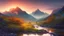 Placeholder: A view of breathtaking nature, at sunrise with a mountain stream and mountains in the background.