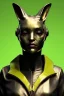 Placeholder: Medium Close Up Portrait, Front image. cyberpunk, rabbit mask, sweet woman, gold hair. Leather suit army. Yellow, white, green, color. Retro futuristic style. Color background, photo studio. Avatar image, highly detailed, concept art, smooth, unreal engine 5, ray tracing, RTX, lumen lighting, ultra detail, volumetric lighting, 3d, finely drawn, high definition, high resolution.