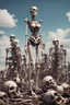 Placeholder: a bone yard with a tall android woman standing at the top of a pile of bones