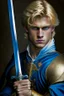 Placeholder: young blond adult royal swordsman with rapier