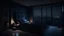 Placeholder: penthouse bedroom at night, dark gloomy, A room with a view of the city from the bed, generative ai By Annulus Studio