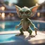 Placeholder: pen outline, layered, gremlin by the pool,bokeh like f/0.8, tilt-shift lens 8k, high detail, smooth render, down-light, unreal engine