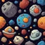 Placeholder: cartoon asteroids