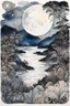 Placeholder: ink wash and watercolor random color Zentangle patterns in the styles of Gustav Klimt ,Wassily Kandinsky, Alphonse Mucha, and Kay Nielsen that depicts an idyllic moonlit South Pacific island landscape, with fine ink outlining