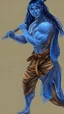 Placeholder: A young male water genasi with deep blue skin color, water shape dred hair on head. Shaolin monk with long stick weapon, kung fu master, martial art