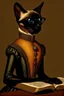 Placeholder: Prompt: the real awesome Siamese Cat queen in regals wearing reading glasses portrait 1600s