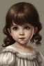 Placeholder: niña de tres años animada de tes blanco ojos marrones , pelo lacio y flequillo marron , con ojeras, y nariz larga, con vestido blanco.