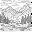 Placeholder: Outline art for coloring page with a cute mountain landscape white background, sketch style, only use outline, clean line art, white background, no shadows, clear outline