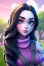 Placeholder: ; Beautiful; stunning; Blue eyes, long wavy black hair, pale skin character in fortnite (fortnite video game), (vivid), ((fortnite cartoon character)), fortnite animation, fortnite skin, (tilted towers fortnite map), full body shot, bright and dynamic coloring, (fortnite epic games), lavender body gear; season 6 style